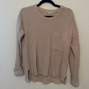 Madewell Ribbed Crewneck Sweater with Pocket - Beige, Size Small